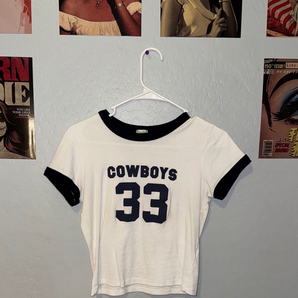 Brandy Melville White and Black Cowboys Tee